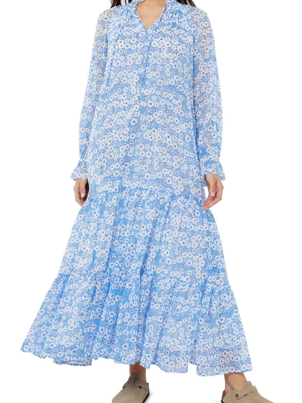 A Pea in the Pod Light Blue Floral Tiered Maxi Dress